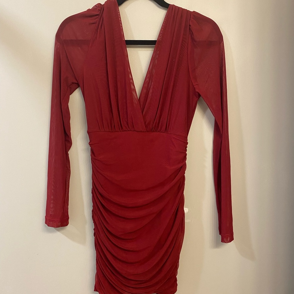 Fashionnova burgundy mesh party dress short size medium